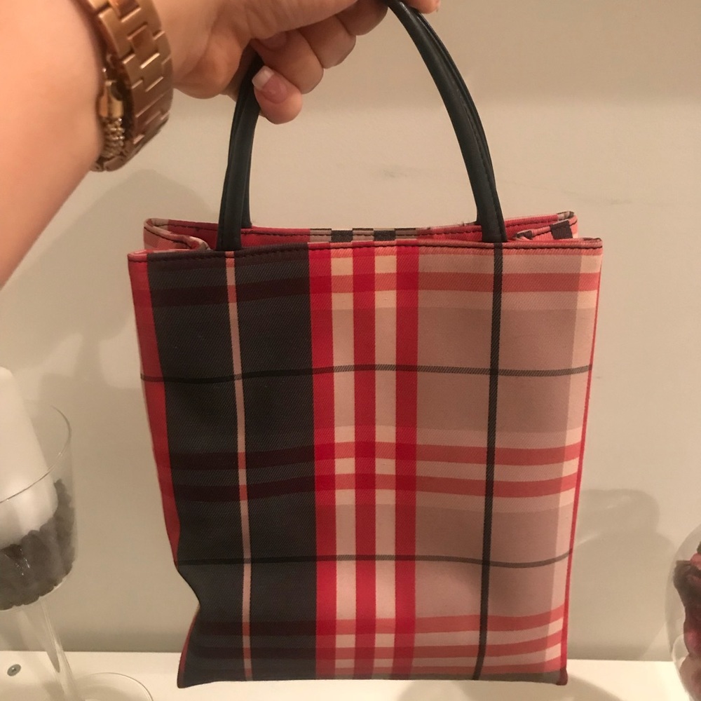 Burberry Small Red Novacheck Red Plaid Tote Bag